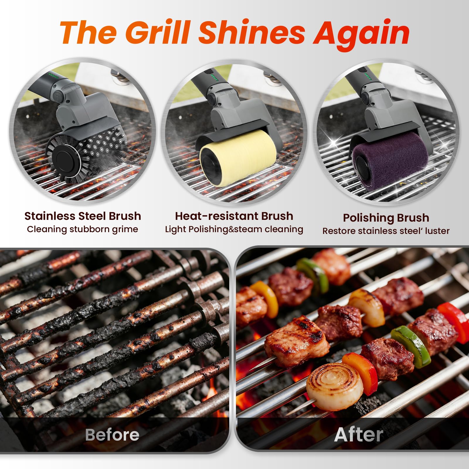 VOXPOA cordless grill cleaner with long-life battery for 90 minutes