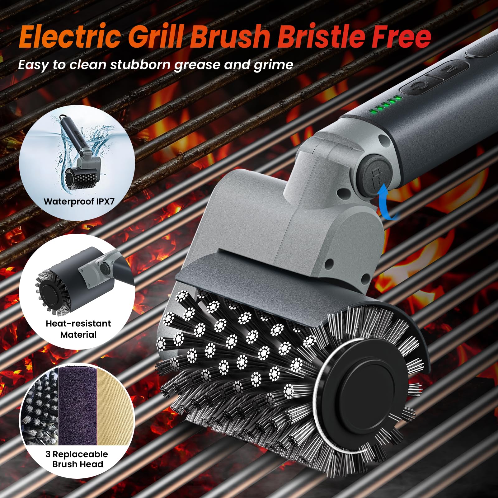 VOXPOA grill brush head stainless steel mesh for stubborn grime removal