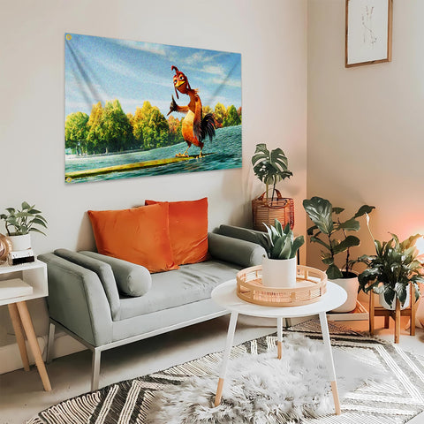 VOZUN chicken flag used as meme-inspired wall art in bedrooms.