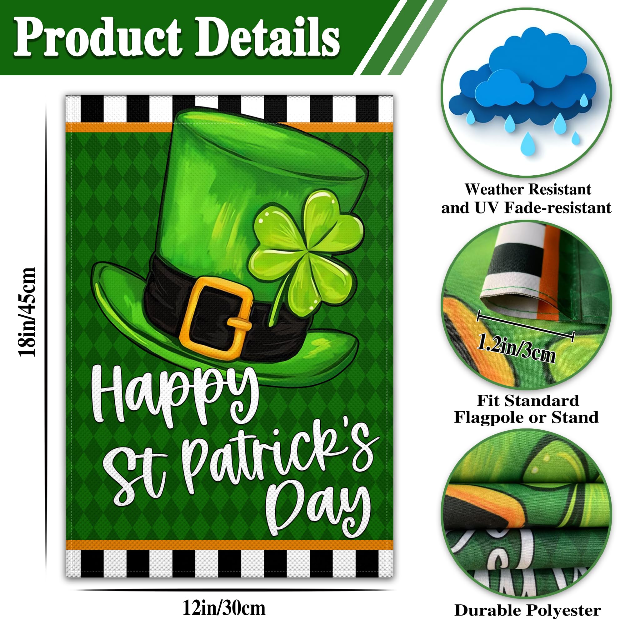 VOZUN double-sided St Patrick's flag shows bright colors from both sides for yard use.