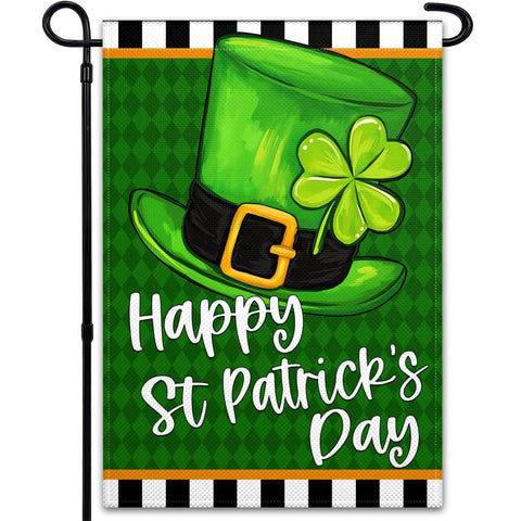 VOZUN Happy St Patrick's Day flag front view with vibrant shamrock design for outdoor display.