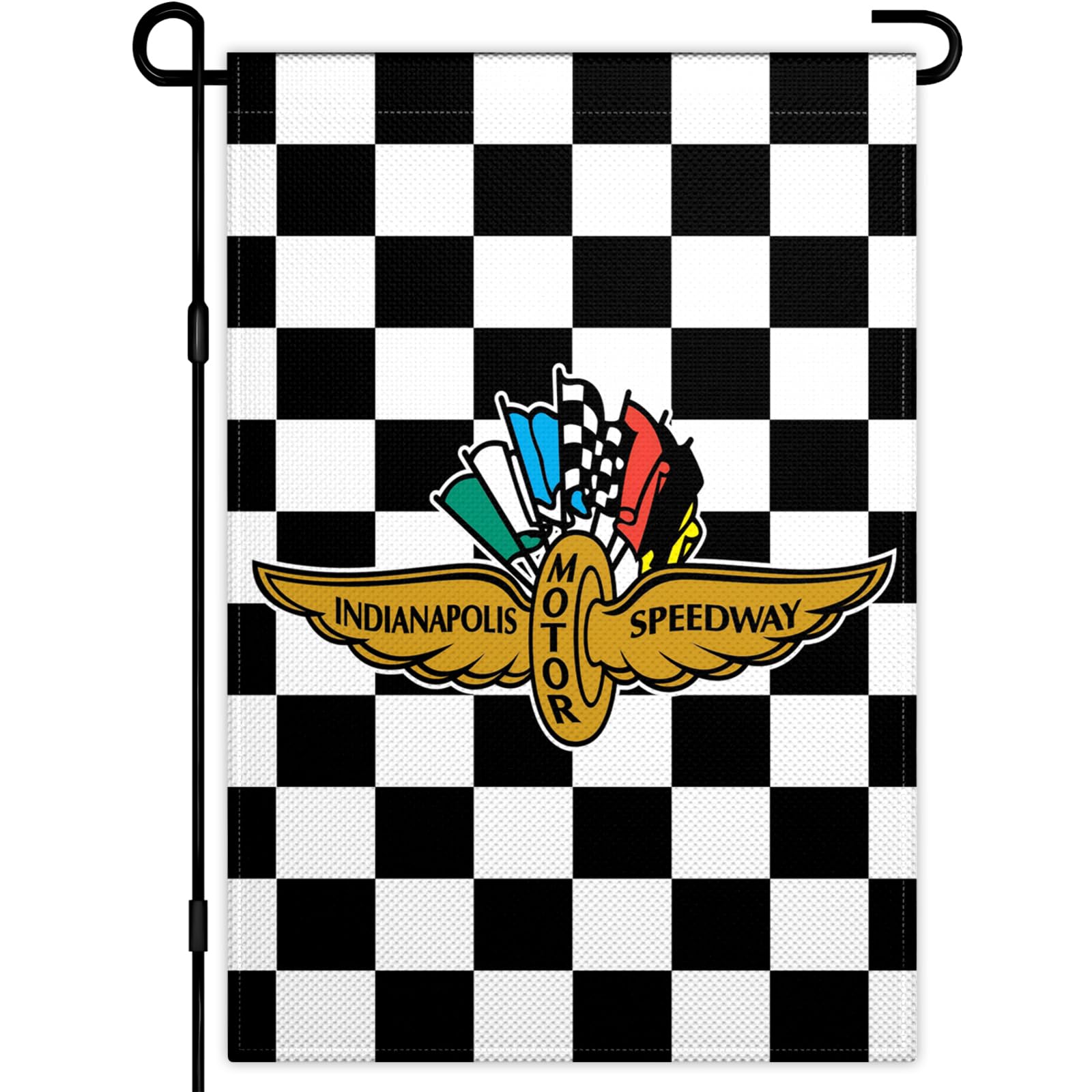 VOZUN Indianapolis Motor Speedway flag with checkered pattern enhances outdoor decor