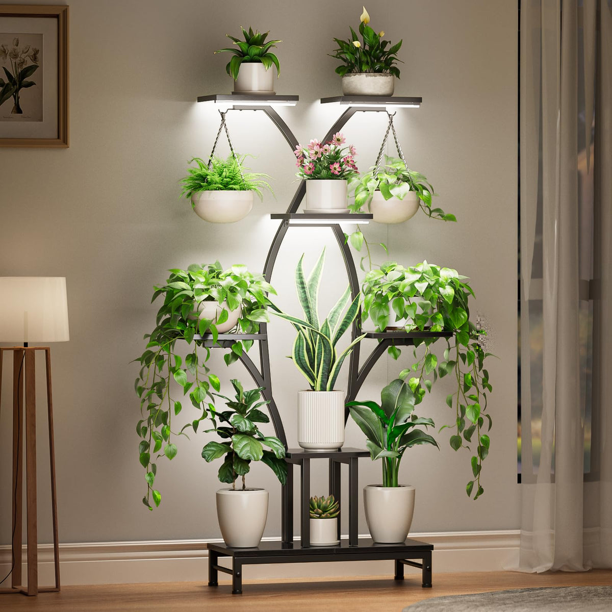 VOZZYOTO plant stand with grow lights for thriving indoor greens.