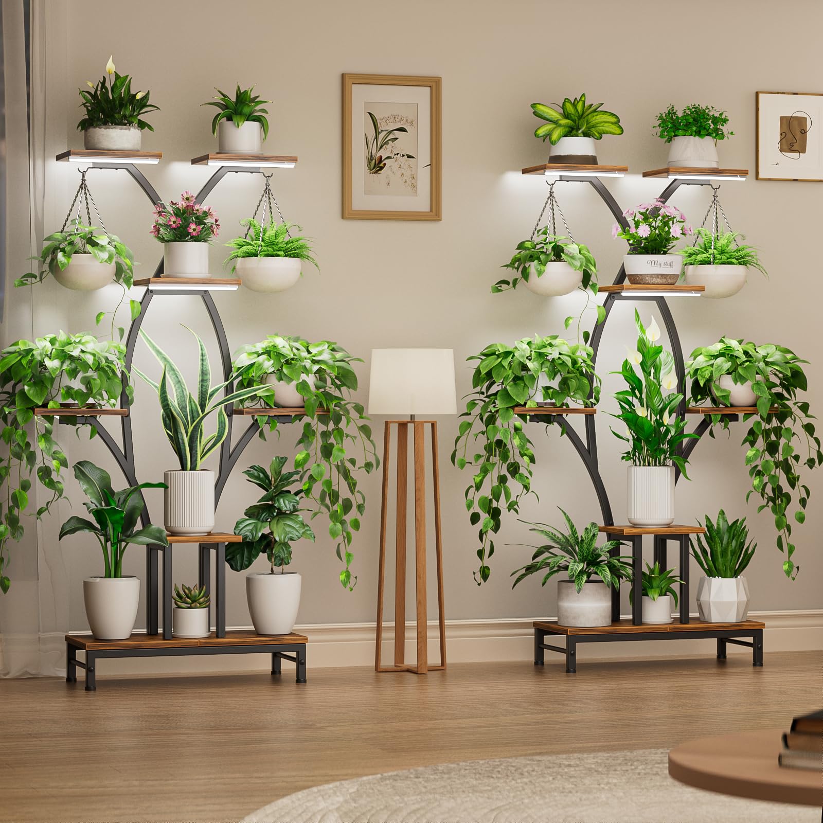 VOZZYOTO X-shaped plant rack fits corners with stylish storage.