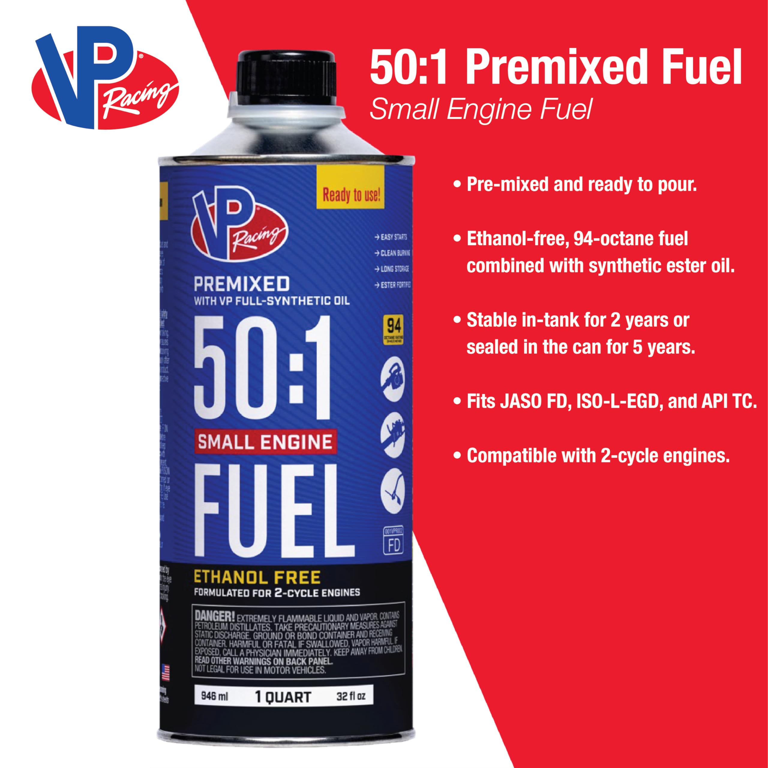 VP Racing 2-Cycle fuel long-term storage graphic highlights stability