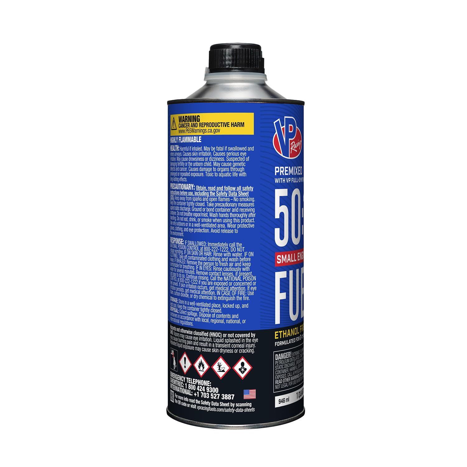 VP Racing 2-Cycle fuel bottle with pour spout for clean transfer