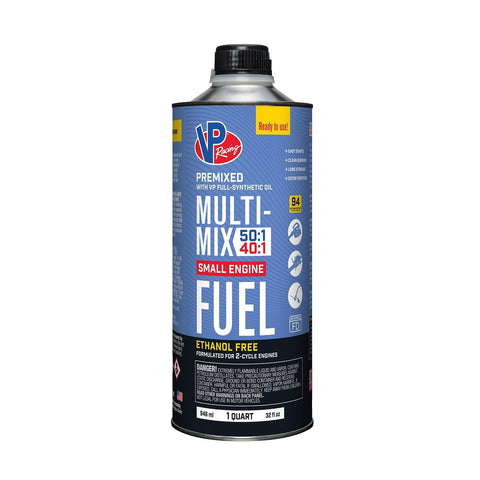 VP Racing Multi-Mix 50:1 premixed fuel container for efficient two-cycle performance