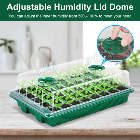 VPQZUPG seed-starting lids protect young seedlings and maintain humidity.