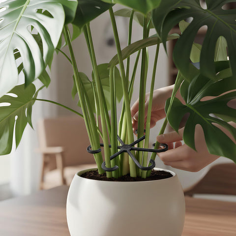 VPWHY clip-on stem supports in use keep Monstera upright and tidy.