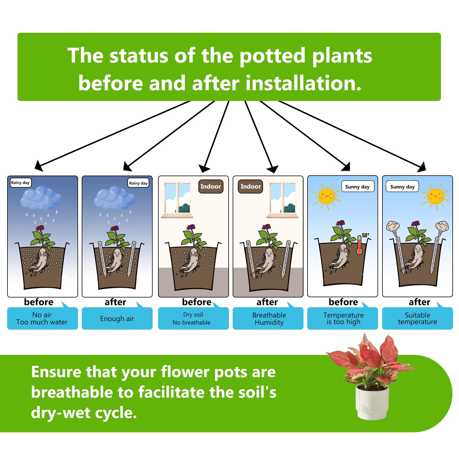 VR8 YuanNuo aeration tube in pot demonstrates discreet root health support
