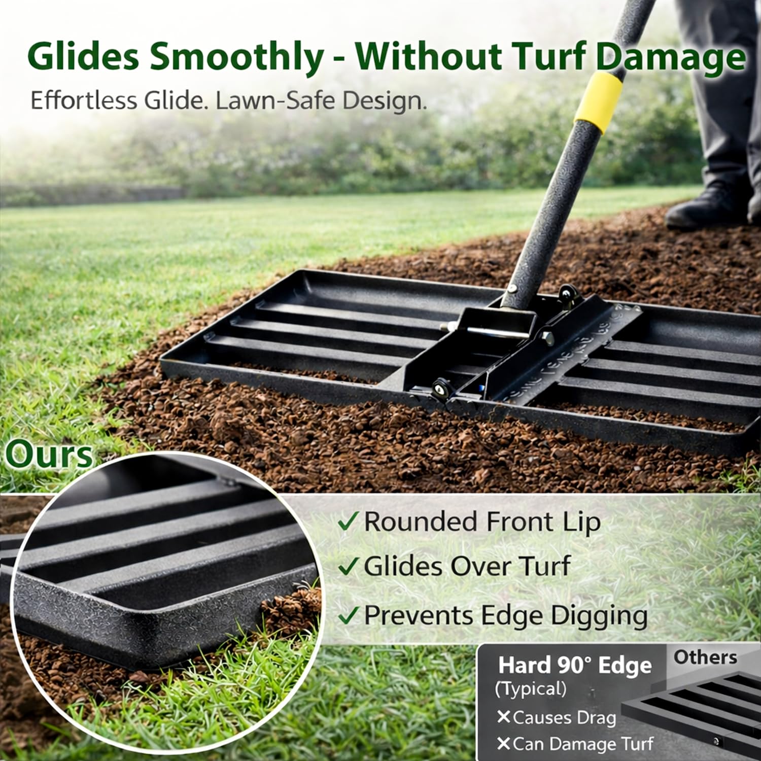 VRIEZOP lawn leveling rake adjustable handle for comfortable reach.
