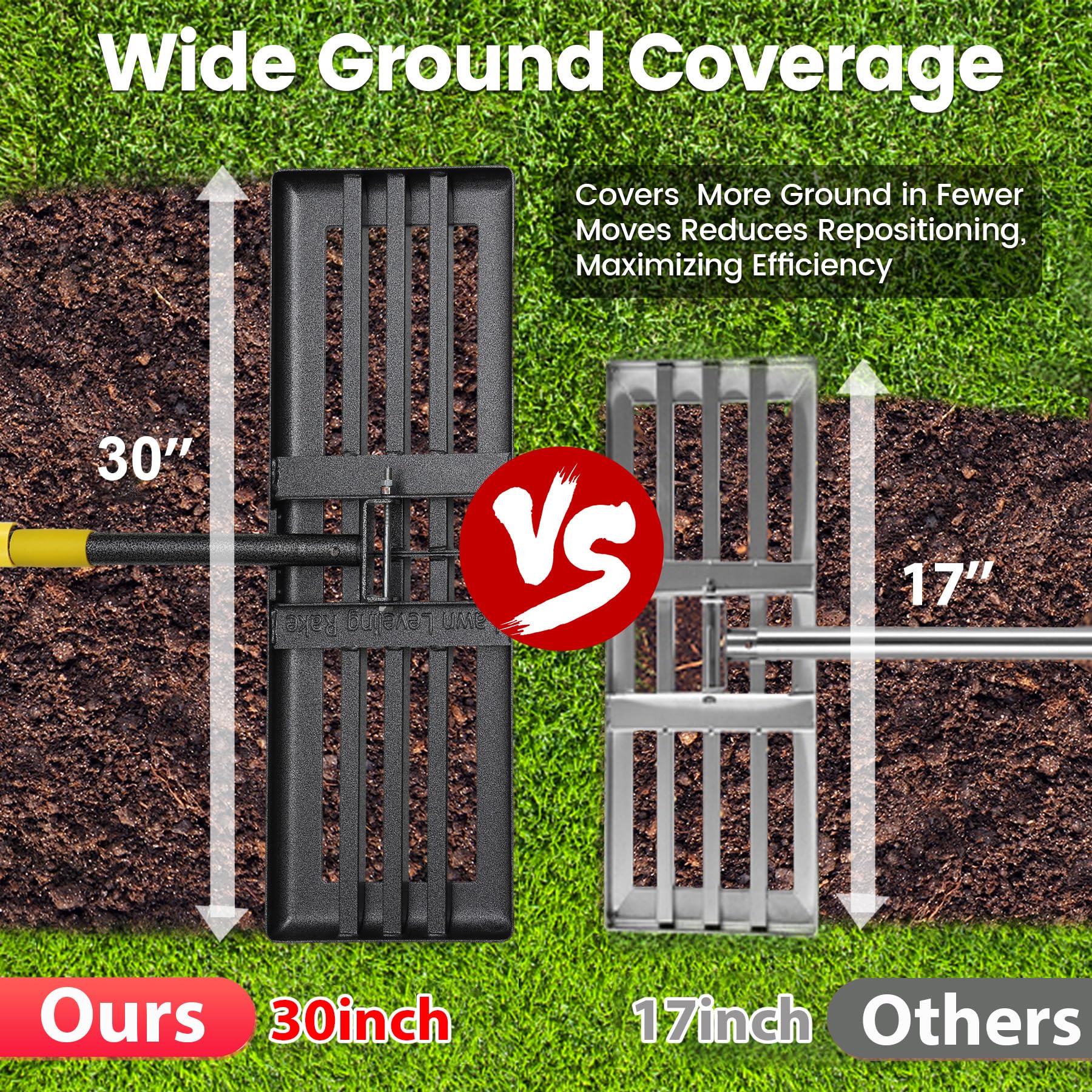 VRIEZOP lawn leveling rake anti-flip edge improves turf safety.