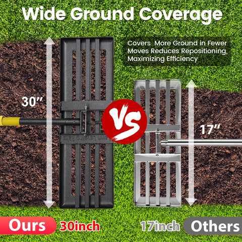 VRIEZOP lawn leveling rake anti-flip edge improves turf safety.