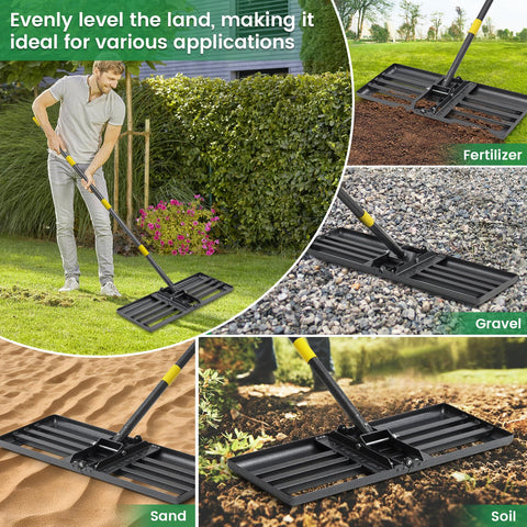 VRIEZOP multi-use lawn tool handles soil, sand, and gravel.