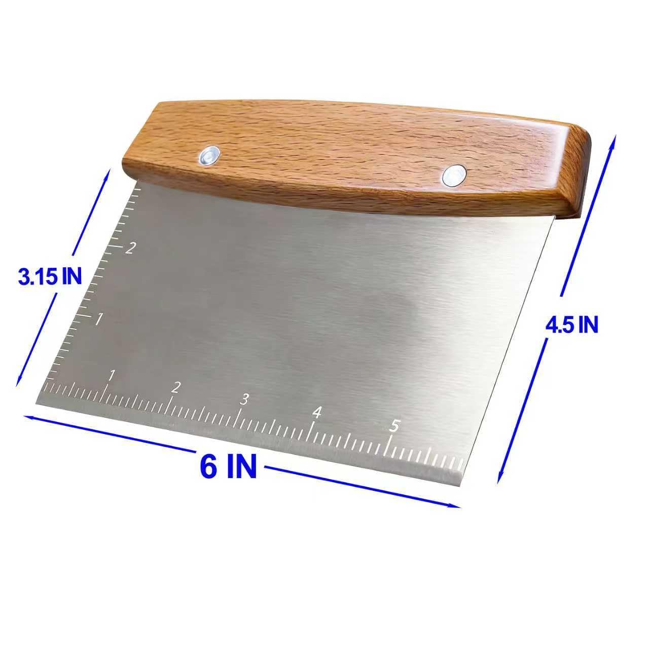 Vriysei bench scraper with wood handle for lifting and portioning dough