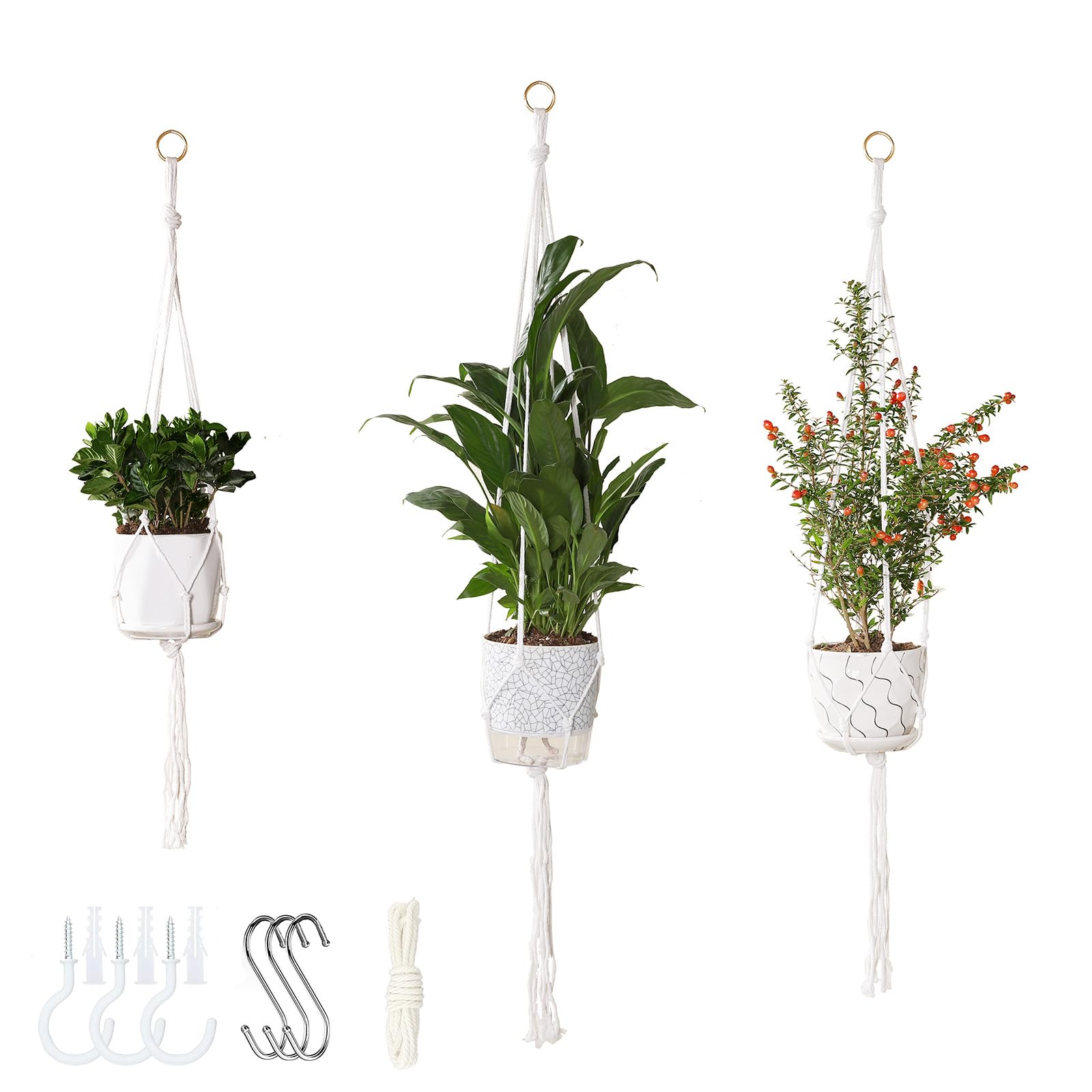 Vriysei macrame plant hanger 35-inch in use with a trailing pothos for space-saving display