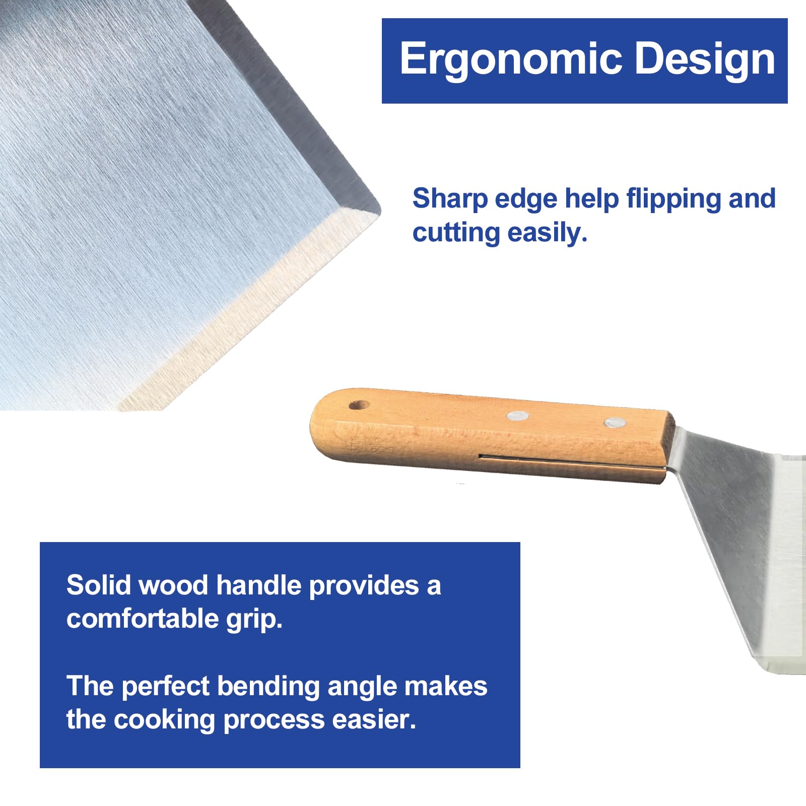 Vriysei Smash Burger Spatula wooden handle stays cool for confident control