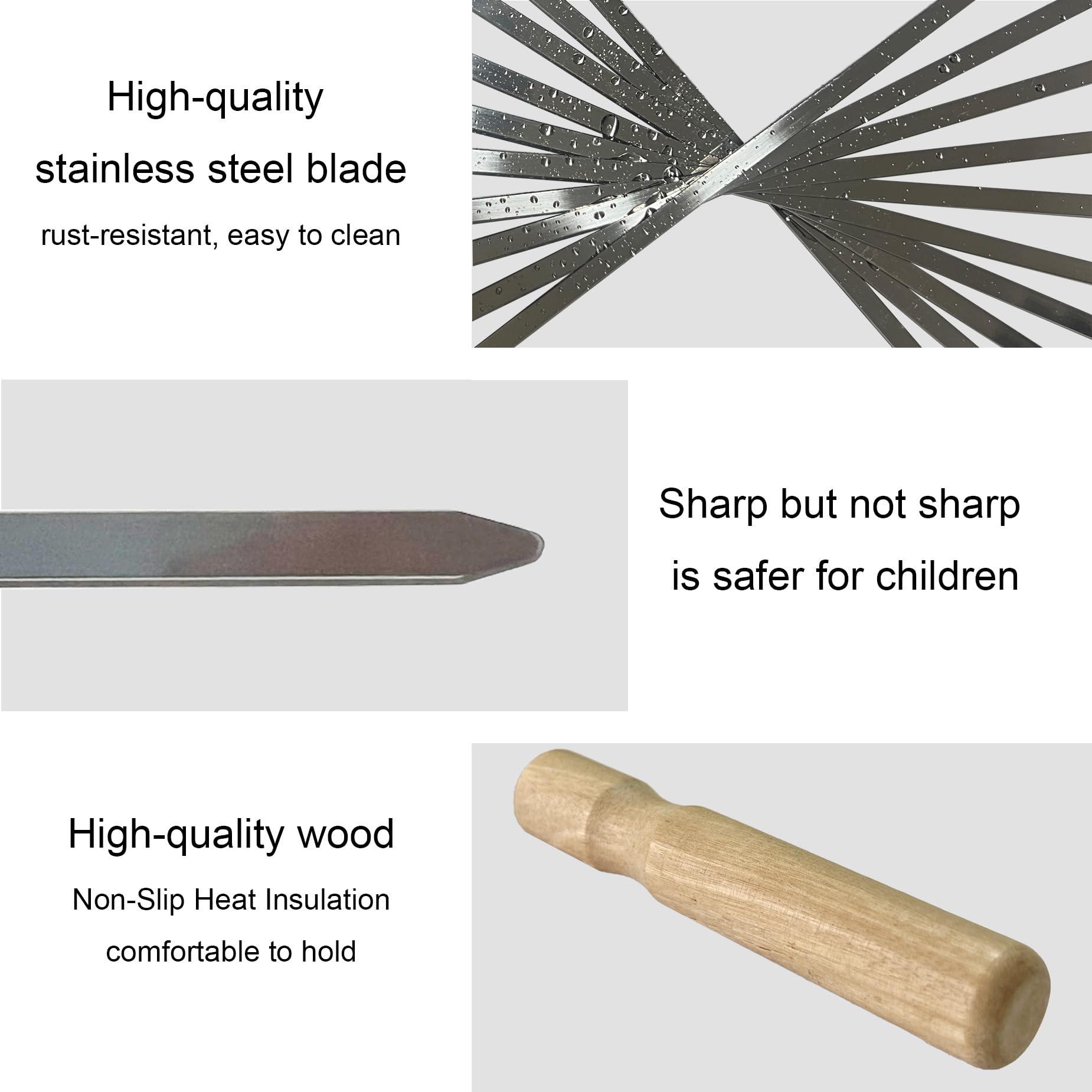 Vriysei wooden insulated handles provide a safe grip during cooking.