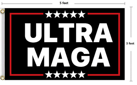 Vrogadso Ultra MAGA Flag on black background enhances legibility from any angle.