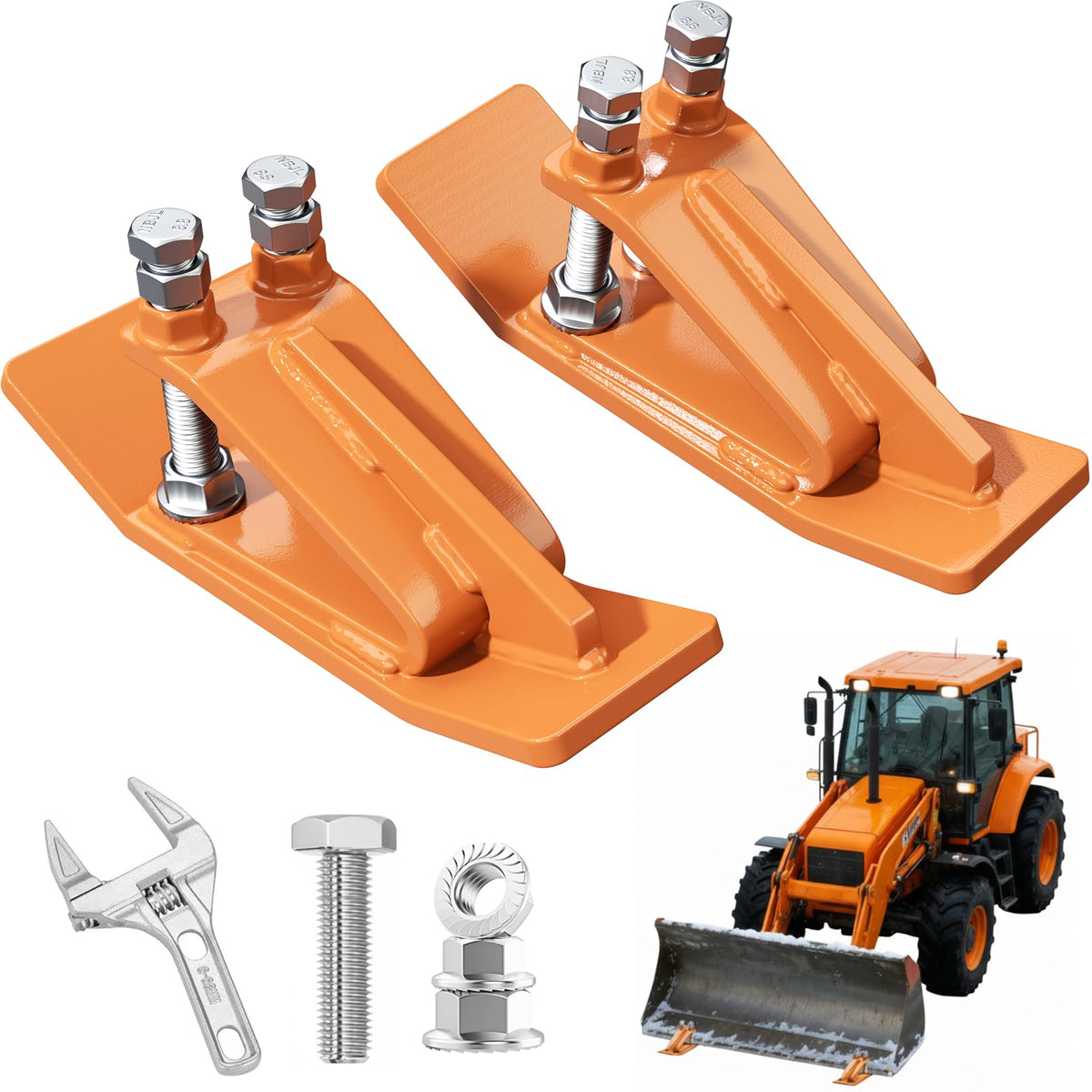 Vrxsond tractor bucket protector front view guarding lawns during snow removal.