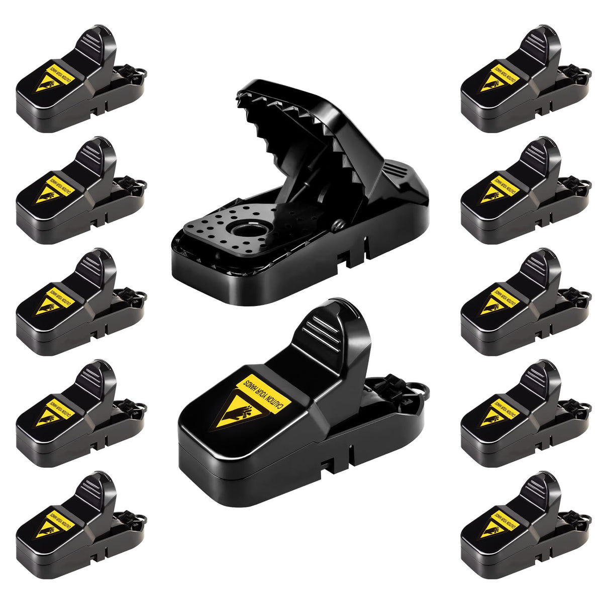 VRXVR mouse traps 12-pack front view shows reusable durable design for indoor use