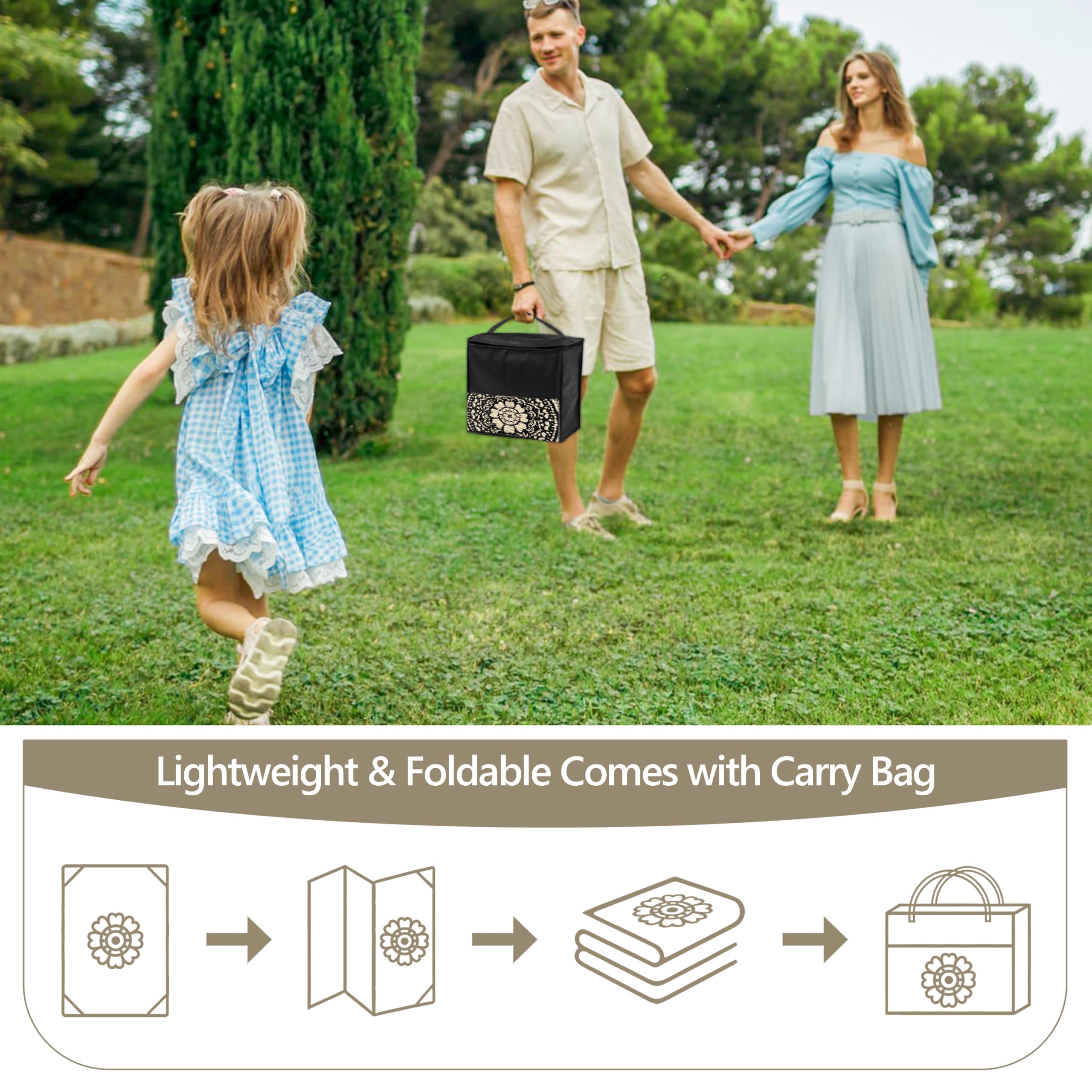 VSIWB portable RV picnic rug folds compactly with a carry bag for travel.