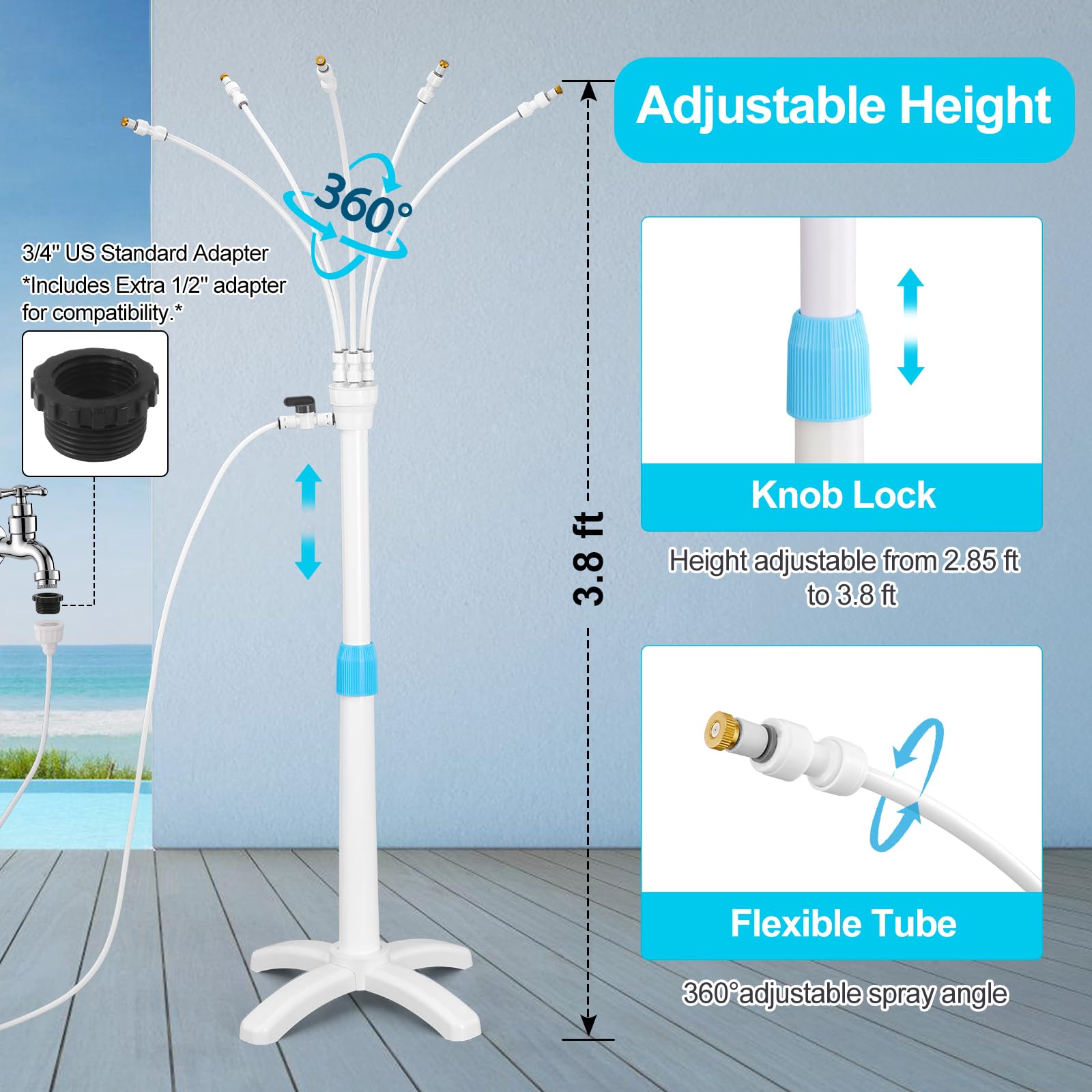 VsMon-Fri adjustable riser tube reaches 46 inches for height