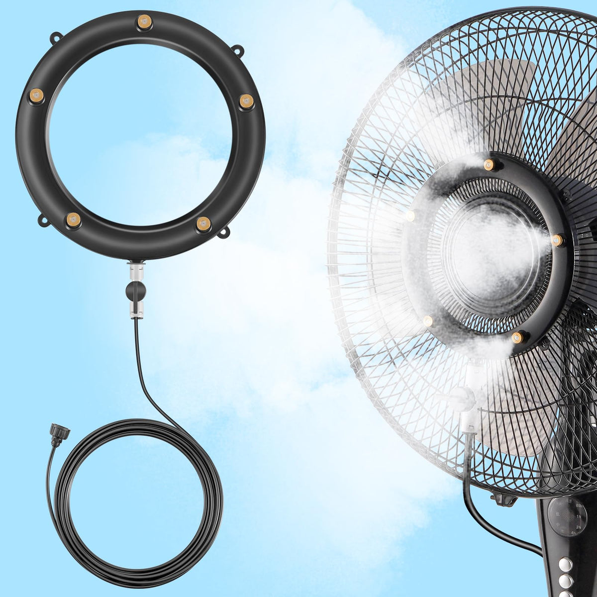 VsMon-Fri fan mister kit attached to the front grill for instant outdoor cooling.