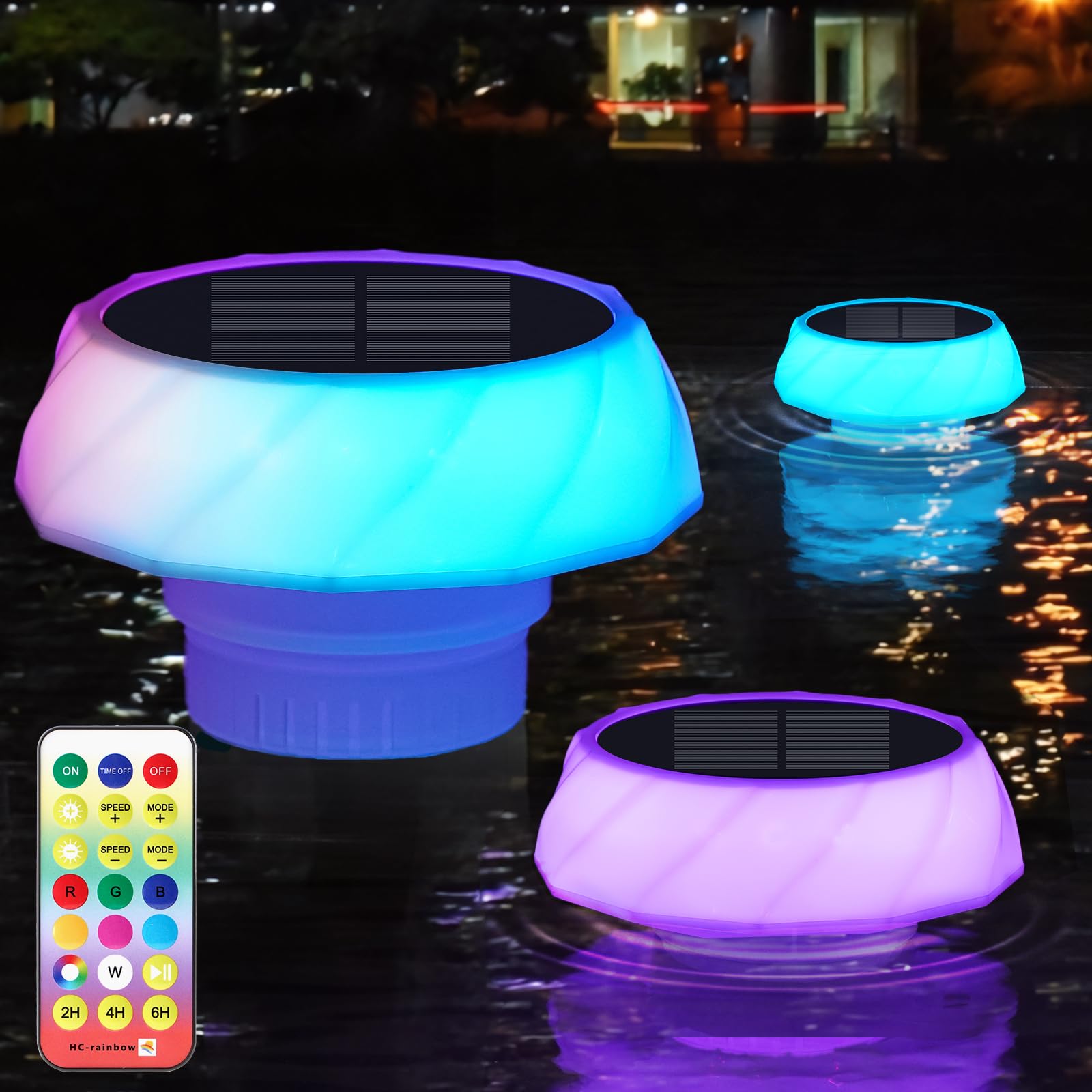 VsMon-Fri pool floater with solar light glows at night for safe chemistry visibility.