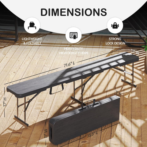VSOAEIL 6ft folding bench unfolded, roomy seating for outdoor gatherings.