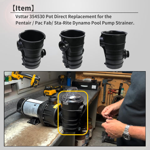 Vsttar 354530 direct pot for Pentair Dynamo pump side view shows proper fit.