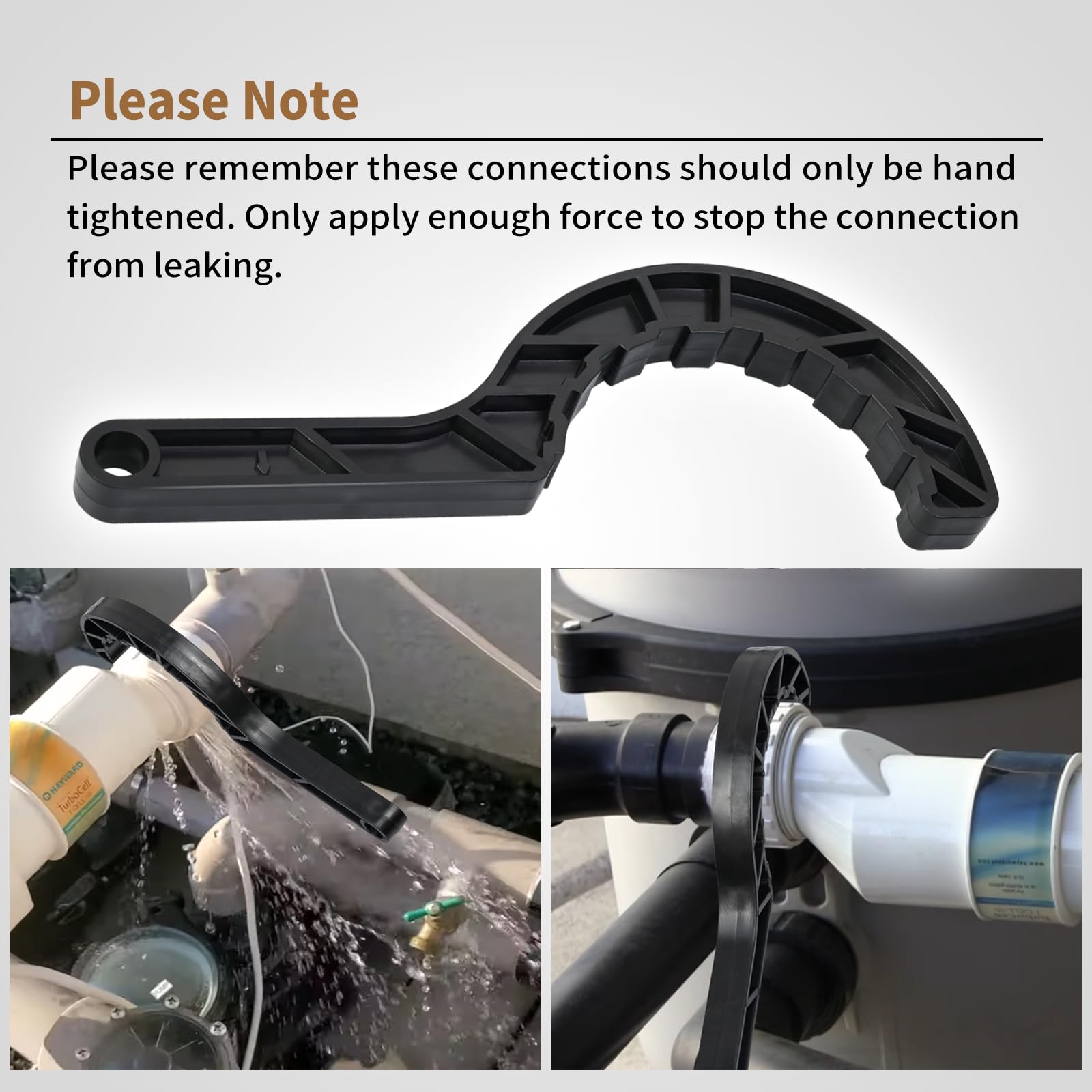 Vsttar wrench in use demonstrates easy hand-tightening for fittings.