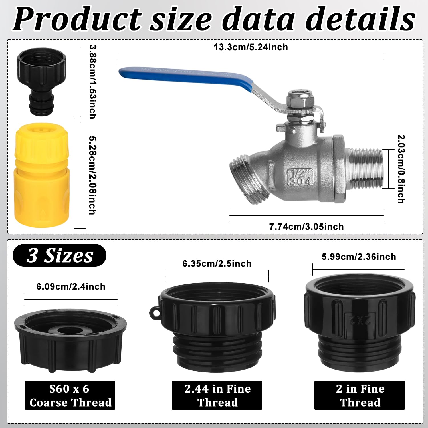 Vtenyeo 304 stainless steel valve offers corrosion resistance.