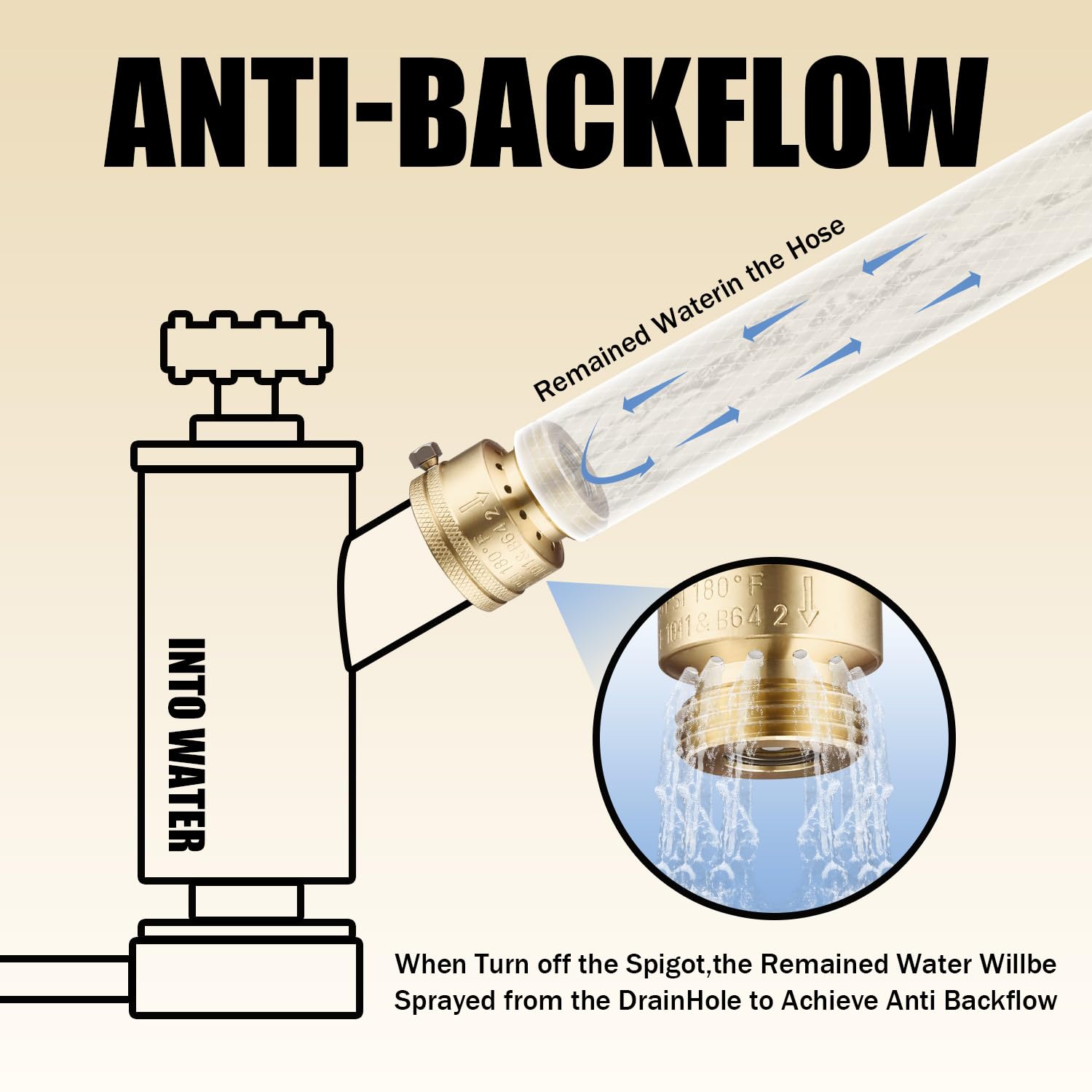 Vtenyeo lead-free brass anti-siphon valve shows durable, corrosion-resistant finish