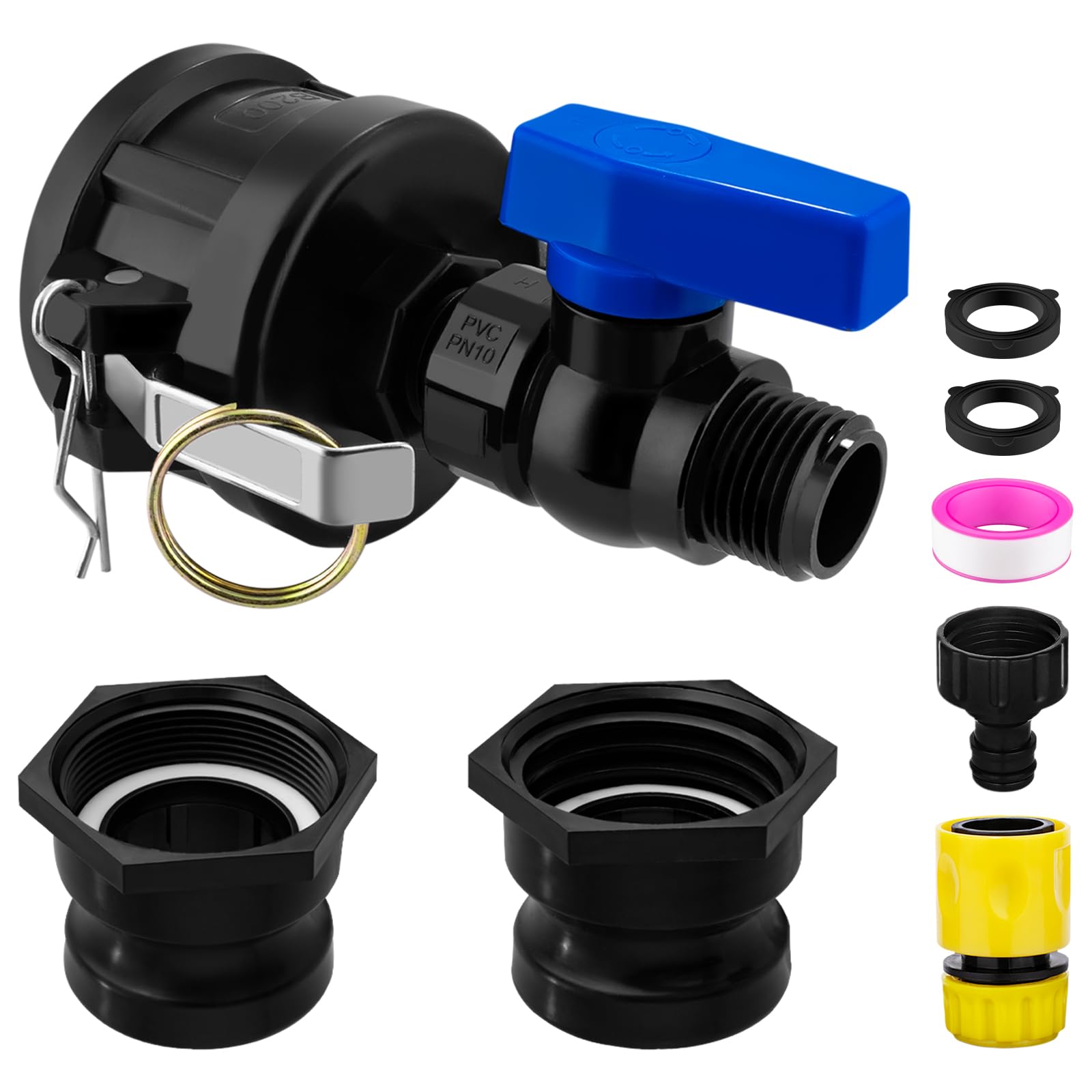 Vtenyeo IBC tote hose adapter with 2 cam-lock for easy installation.