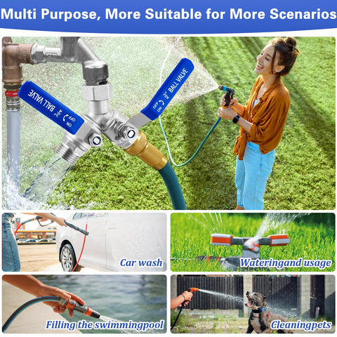 Vtenyeo outdoor faucet setup with splitter for efficient two-hose management.