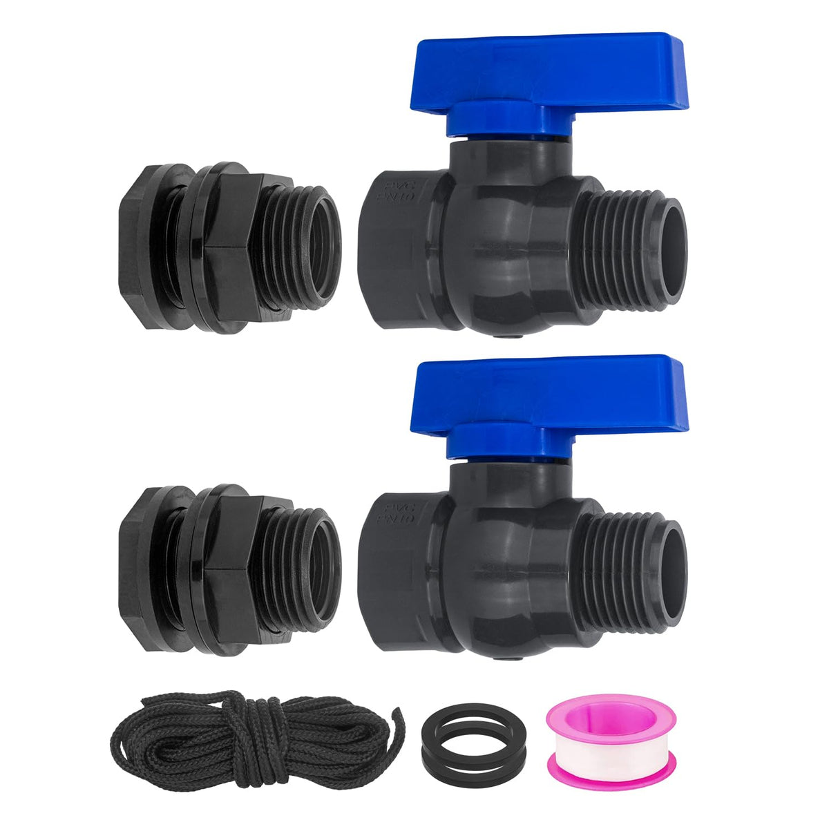 Vtenyeo rain barrel spigot kit 2-pack ready for easy drainage setup.