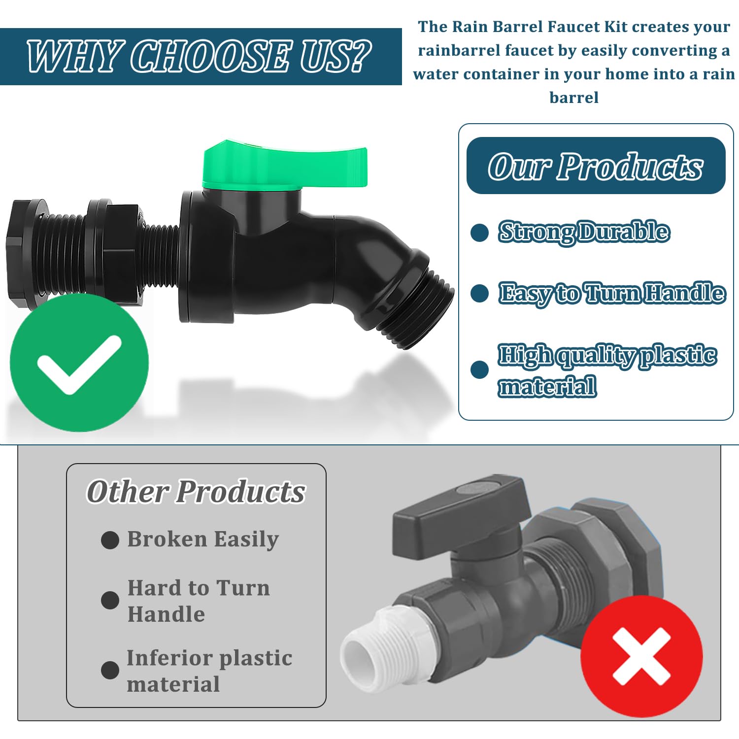 Vtenyeo spigot installation on a plastic barrel for easy setup.