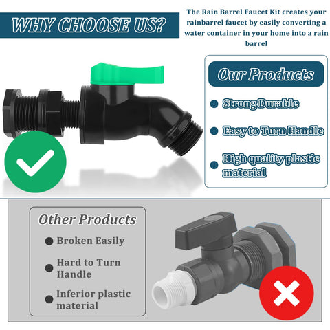 Vtenyeo spigot installation on a plastic barrel for easy setup.