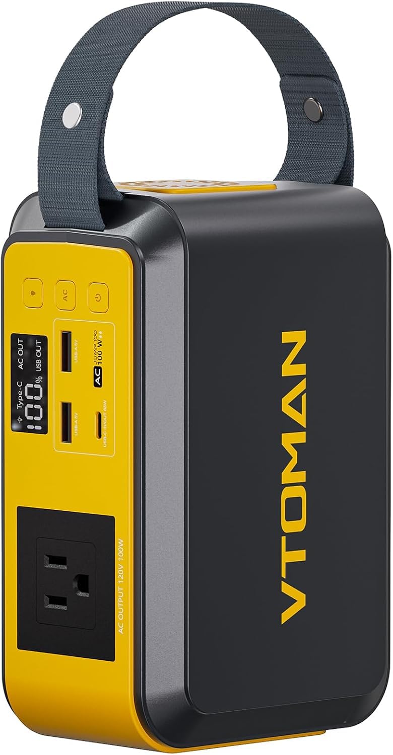 VTOMAN Jump 100 power station in a compact size, ready for travel and camping