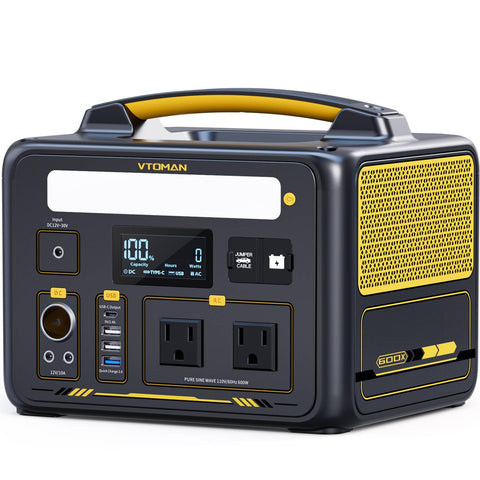 VTOMAN Jump 600X portable power station on a campsite ready for adventures