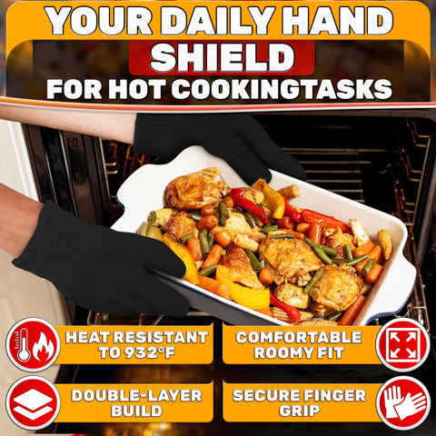 V TOWER lightweight heat-resistant gloves ideal for quick transfers and frying tasks.
