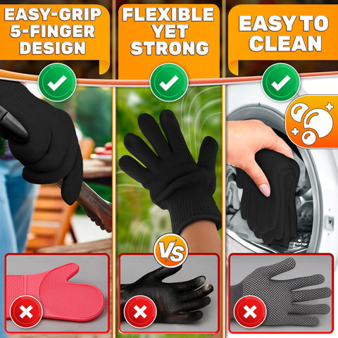 V TOWER non-slip grip enhanced gloves improve control at the grill.