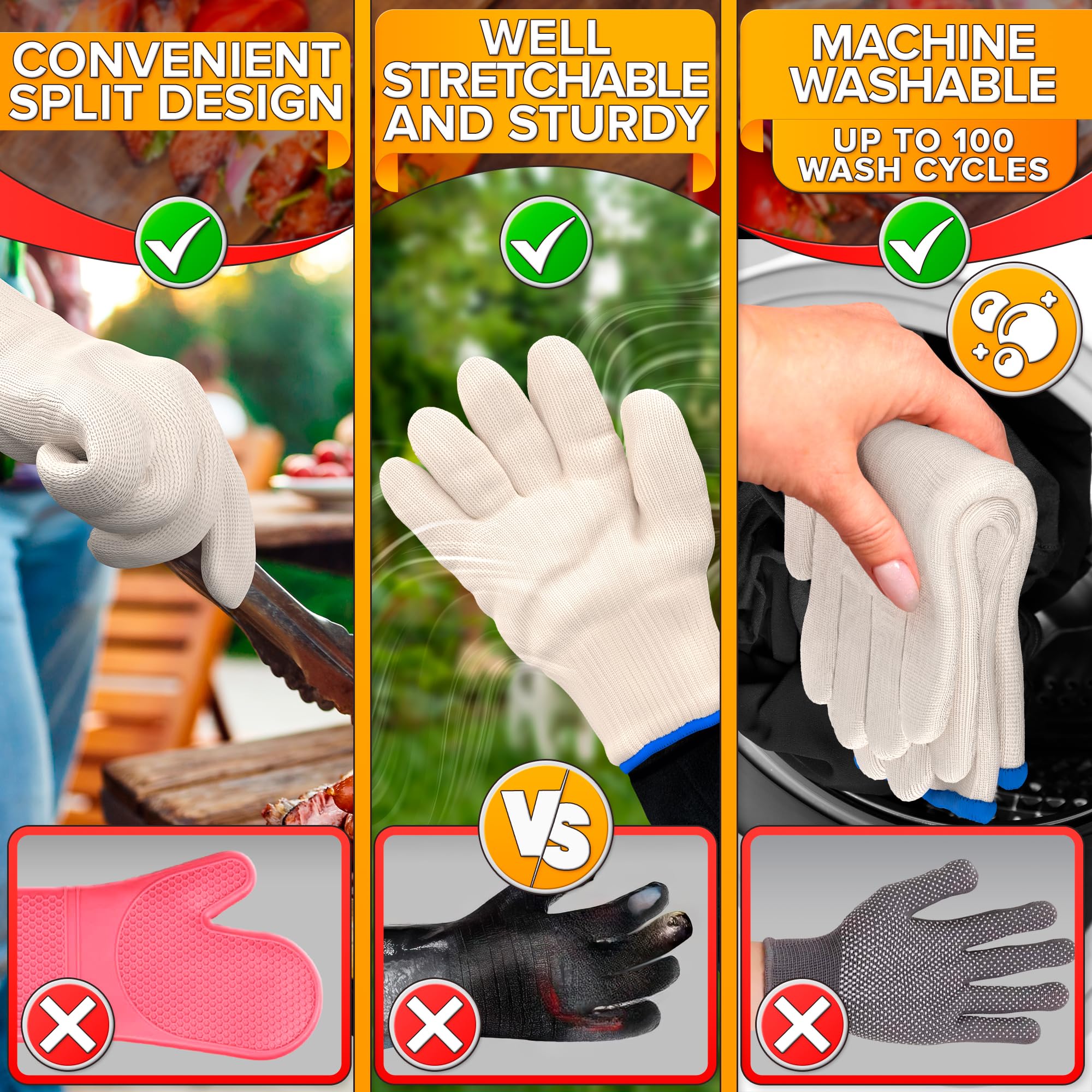 V TOWER outdoor BBQ gloves offer short-term heat defense for grills.
