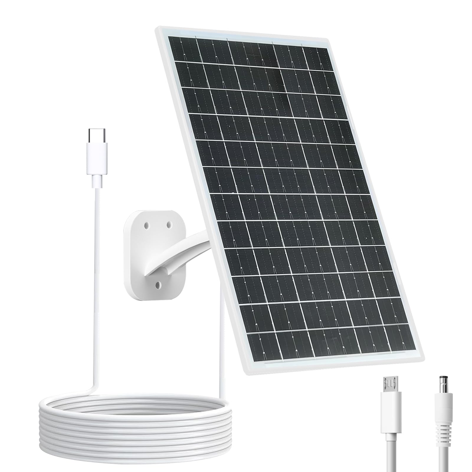 VUEBEE 13W solar panel front view powering outdoor cameras with steady daylight charging