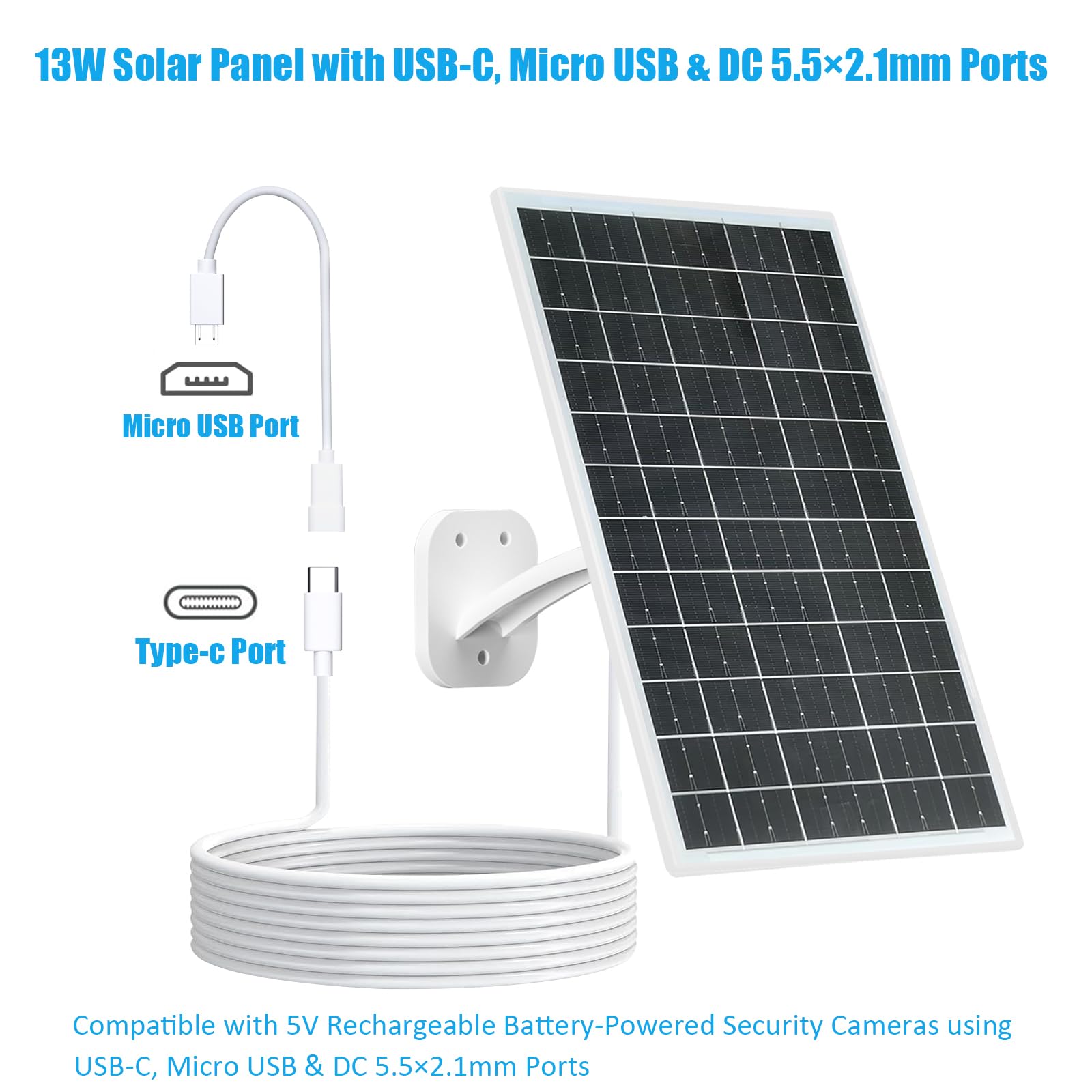 VUEBEE 13W solar panel mounted on wall for reliable outdoor power