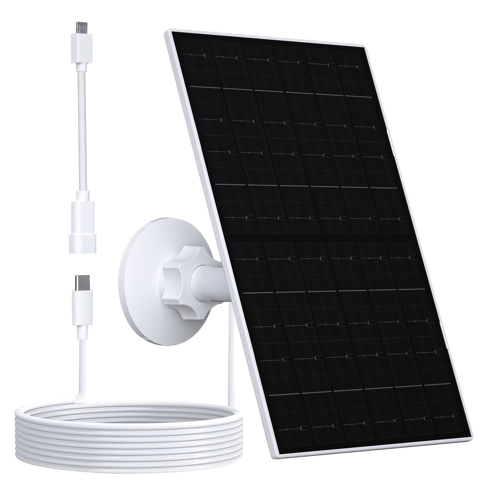 VueBee 7W solar panel powering EufyCam 2C Pro in bright outdoor sun for continuous monitoring.