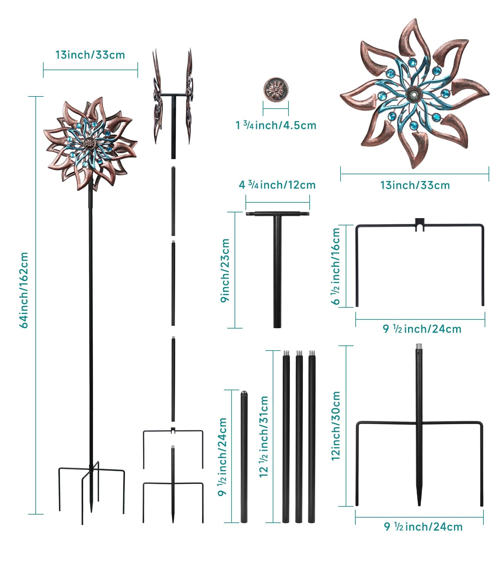 VUFOZ 360-degree kinetic windmill spins for a dynamic yard art display.