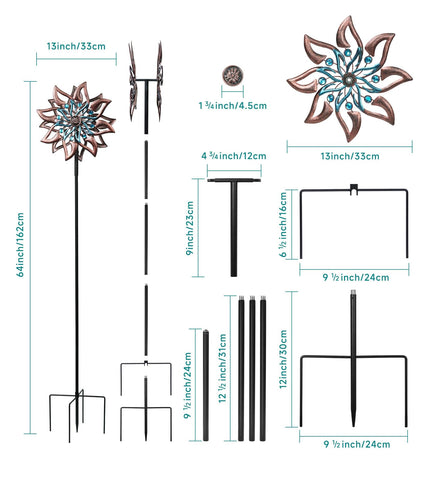 VUFOZ 360-degree kinetic windmill spins for a dynamic yard art display.