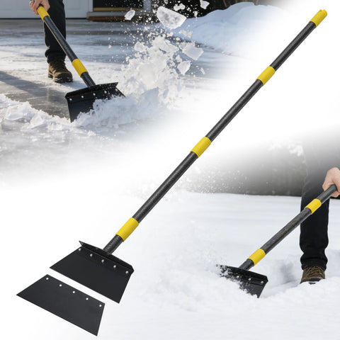 VUGHIUA snow shovel ice scraper with 74-inch handle for easy driveway clearance